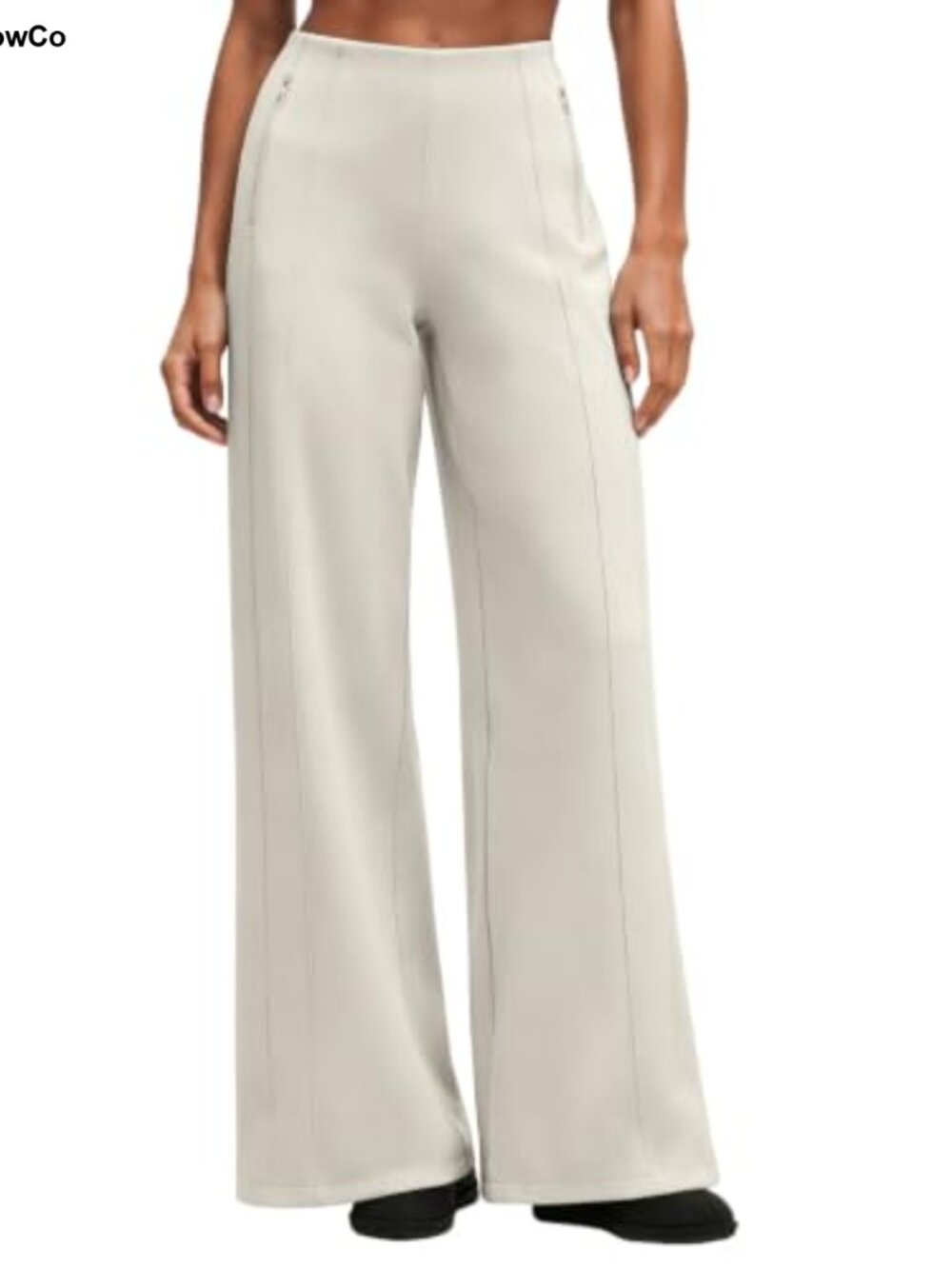 Wide Leg Yoga Pants High Waisted Zipper Pockets Stretchy Palazzo Drawstring Hem